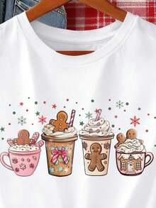 BOO Floral Halloween T-Shirt With Lettering, Ghosts, Pumpkins And Autumn Flower Embroidery Effects, White, Summer, Casual, Women's Day T-Shirt, 100% Cotton - 白色 3 - 查看 4