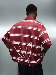 PLAYBOY X SUMWON Crop Fit Men Short Sleeve Striped Polo Shirt With Collar And Button Placket Casual Retro Summer Top - Burgundy - View 1