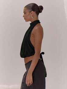 MUSERA Áo kiểu cổ cao, xếp ly, hở lưng, sang trọng, gợi cảm, thích hợp cho buổi tối đi chơi, kỳ nghỉ, tiệc tùng, ngày lễ tình nhân, mùa xuân và mùa hè. - màu đen - Xem 4