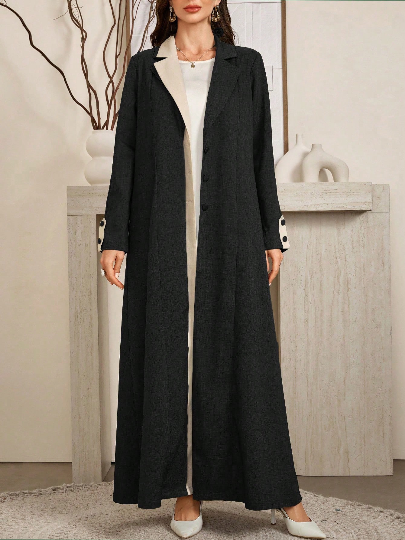 Al Najma عبايات معطف طويل أنيق للنساء بلون متباين...