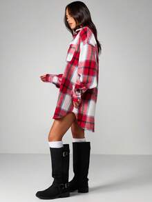 MISSGUIDED Oversized Plaid Flannel Button Down Long Sleeve Shirt Fall Winter Casual Streetwear - Multicolor - View 5
