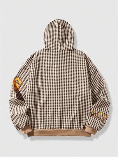 Street Life Men's Casual Fashion Street Collegiate Style Letter & Plaid Print Zip-Up Hoodie Sweatshirt, Autumn/Winter