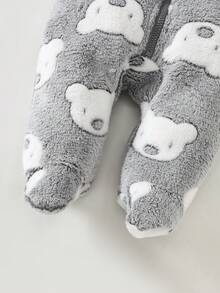 2pcs/Set Newborn Cute Koala Print Embroidered Thick Fleece Long Sleeve Jumpsuit Pajamas, Autumn/Winter - Multicolor - View 5