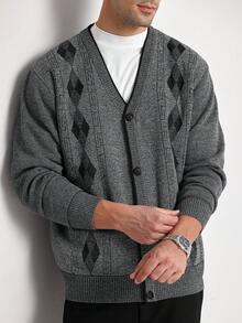 Manfinity CityGents Kardigan męski w stylu koreańskim, z dekoltem w serek, gruby, dzianinowy kardigan z podszewką termiczną w stylu vintage, jesień/zima