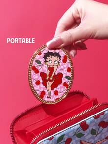 Betty Boop x SHEIN Fashionable And Cute Zinc Alloy Oval Handheld Mirror, Compact Women's Makeup Mirror, Lipstick Mirror, Detail Mirror With Cherry Print, Suitable For Lipstick Application And Makeup Touch-Ups. High Definition Compact Vanity Mirror, Pocket Mirror, Small Mirror, Mini Mirror,Gift Ideas,Party,Holiday,Valentine's Day - Multicolor - View 4