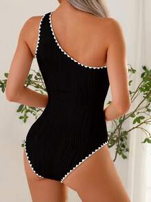 Swim Basics Đồ bơi một mảnh hở vai gợi cảm họa tiết sao biển xếp nếp cho nữ, bó sát khi đi biển - màu đen - Xem 2