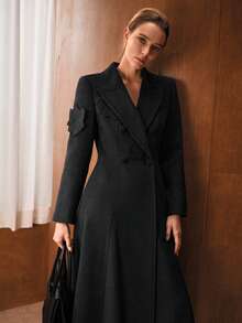 MOTF PREMIUM WOOL ELEGANT DOUBLE BREASTED OVERCOAT, AUTUMN/WINTER - Grey - View 9