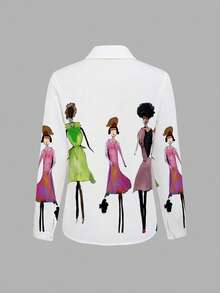 Selamara Women's Character Print Button Design Shirt Fall Cloth For Women - Multicolor - View 2