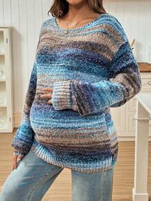 SHEIN Maternity Casual Loose Fit Round Neck Drop Shoulder Long Sleeve Sweater   Winter