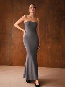 MOTF PREMIUM 2PCS ELEGANT SET: AUTUMN/WINTER MERMAID HEM TUBE SWEATER DRESS & BOLERO SHRUG TOP - Grey - View 4
