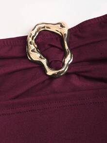 Sweetra Women's Sexy Fitted Strapless Metal Buckle Mini Dress - Rose Red - View 5