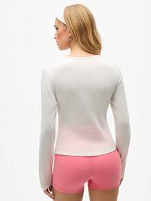 Eassivo Eassivo 女式纯色圆领长袖休闲健身运动T恤 - 白色 - 查看 2