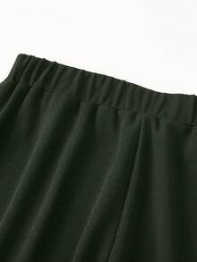 EMERY ROSE Women's Solid Color Minimalist Knit Pants, Casual Everyday Wear - Army Green - View 8