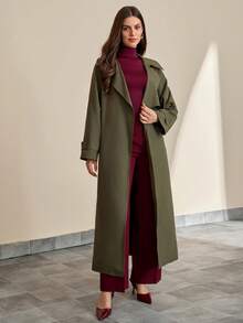 CLARA VERO Women's Green Loose Fit Long Elegant Trench Coat - Army Green - View 3