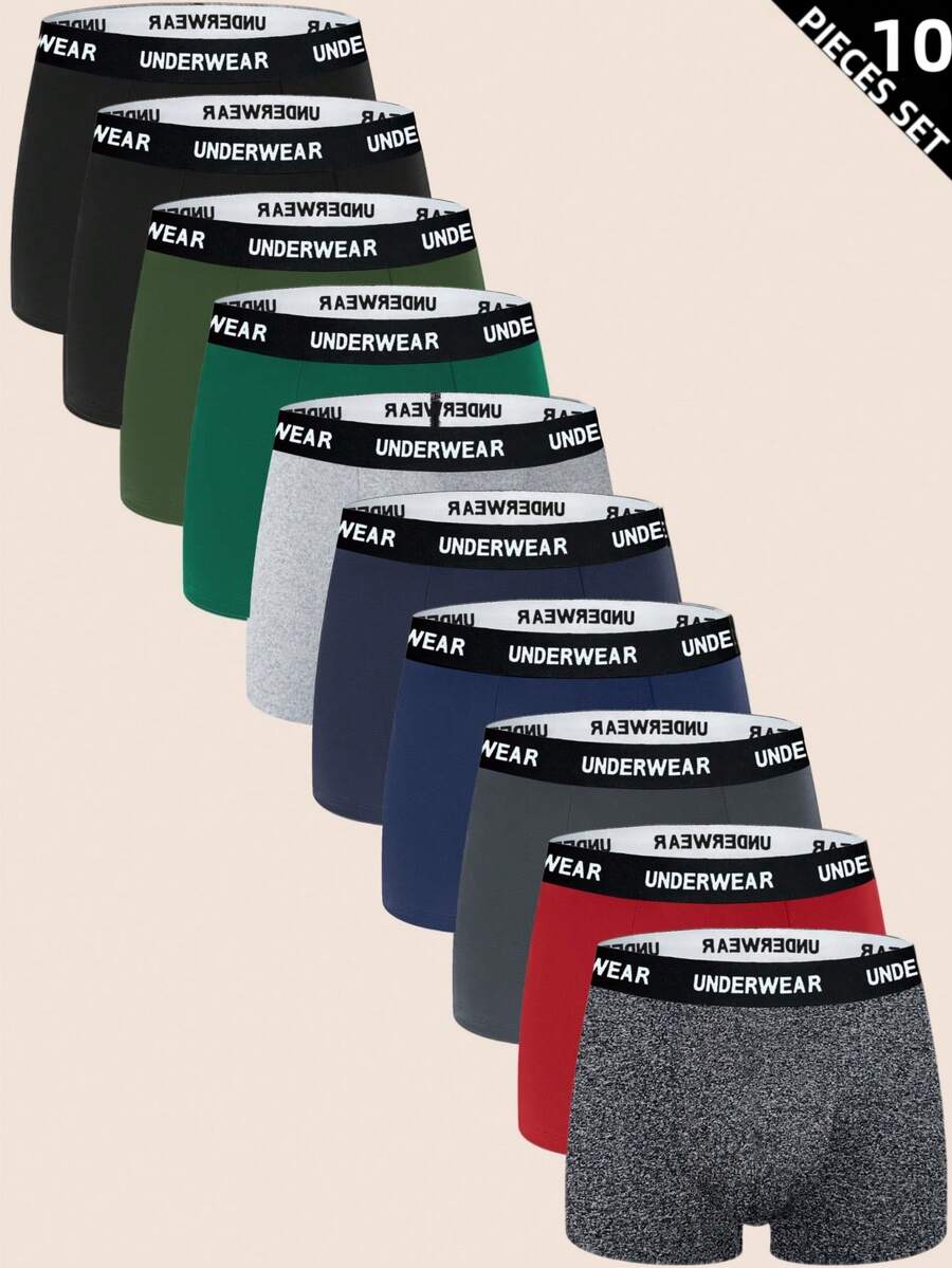 Manfinity Underwear&Sleepwear Basics 10 件大码男士字母腰带纯色内裤（柔软舒适）