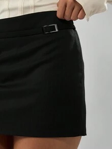MISSGUIDED 女式高腰超短裙，配腰带，裹身式短裙 - 黑色 - 查看 4