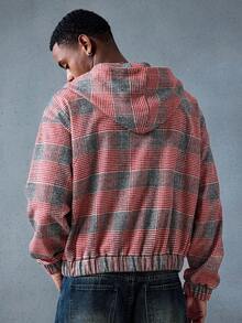ROMWE MEN Prep Men's Plaid Hooded Jacket, Loose Cropped Style, Fall/Winter - Multicolor - View 2