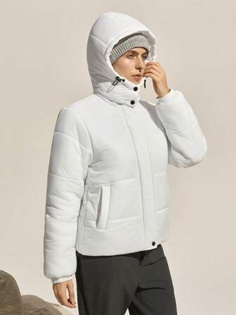 Easithlete Women's Solid Color Minimalist Stand Collar Long Sleeve Outdoor Padded Coat