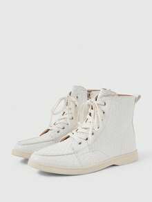 Sleekvia Women's Fashion Versatile Casual Lace-Up Ankle Boots - White - View 9