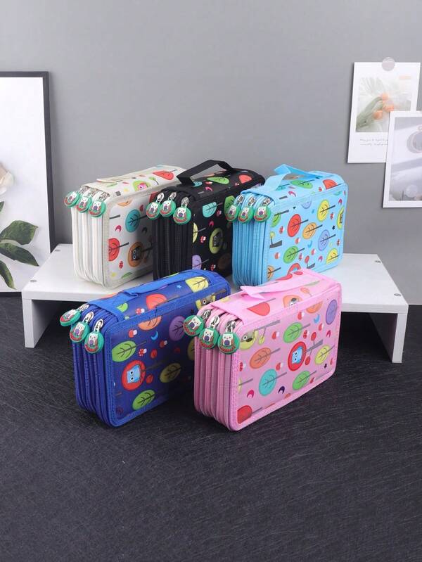 1pc Foldable Animal Shaped Pencil Case, Owl Pattern Handheld Stationery Box, Multi-Layer Pencil Holder With Hole For Artists, Students, Desk Organizer Supplies,Pencil Pouch,School Bag