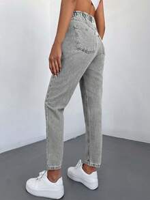 SHEIN Cottnline 高腰直筒牛仔褲 - 灰色 - 查看 2