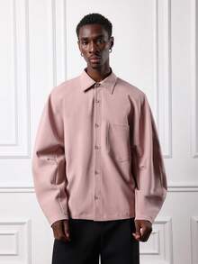 SUMWON Regular Fit Button Down Collar Long Sleeve Shirt With Chest Pocket Classic Wardrobe Essential Plain - Dusty Pink - View 1