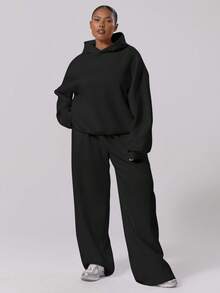 MUSERA Pantalones jogger de talla grande con cintura elástica y pierna recta de felpa, invierno, lindo, para uso diario, casual, Coffee Club Curve - Negro - Ver 1