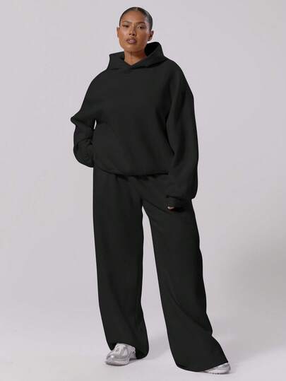 MUSERA Plus Size Straight Leg Fleece Elasticated Waist Joggers , Winter, , Cute, Everyday, Casual, Coffee Club Curve Spring Vacation