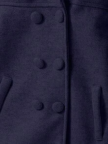 Elladie kids Abrigo largo suelto de unicolor con cuello mínimo y manga raglán para niñas, otoño/invierno - Azul Marino - Ver 5