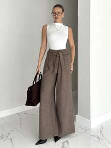 Siren Gaze Pantalones de traje de mujer con estampado de cuadros, corte holgado