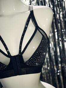 MidnightGlam 1pc Plus Size Front Closure Wireless Milk Silk Rhinestone Embellished Bra