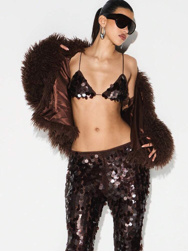 KIZN Sequin Triangle Bralette With Adjustable Straps
