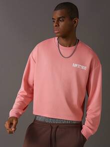 STYNVO Men's Casual Letter Print Crew Neck Long Sleeve Pullover Sweatshirt, Autumn - Pink - View 3