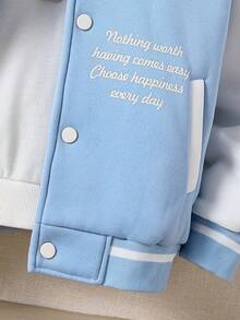 SHEIN Explorewe Fleece Fabric Hooded Jacket With Letter Print, Autumn/Winter - Baby Blue - View 5