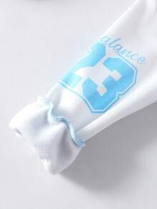 SHEIN Explorewe Fleece Fabric Hooded Jacket With Letter Print, Autumn/Winter - Baby Blue - View 6