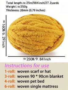 500g Sợi Chenille siêu thô, Đường kính 2cm - Chăn đan tay tự làm, Kết cấu nhung, Sợi Polyester mềm & dày để móc và đan Gối ấm cúng, Chăn, Thảm, Giường cho thú cưng, Tổ cho thú cưng, Gối, Khăn quàng cổ, Mũ, Túi đeo chéo, Búp bê, Đồ chơi cho thú cưng và các Dự án thủ công móc - Nhiều màu - Xem 7