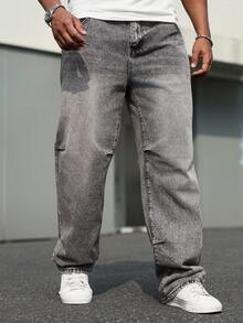Manfinity Homme Quần jean nam màu xám đơn giản, thường ngày cỡ lớn - màu đen - Xem 5
