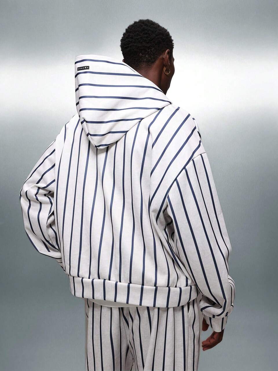 PLAYBOY X SUMWON Zip Up Hoodie With Drawstring Hood Vertical Stripes Long Sleeve Crop Fit Sweatshirt Casual Streetwear