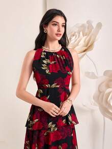 Modelyn 印花荷葉邊連衣裙不附腰帶 - 黑色 - 查看 5