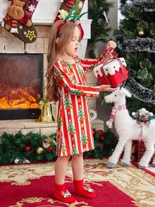 少女条纹圣诞树印花长袖睡衣 - 彩色 - 查看 5