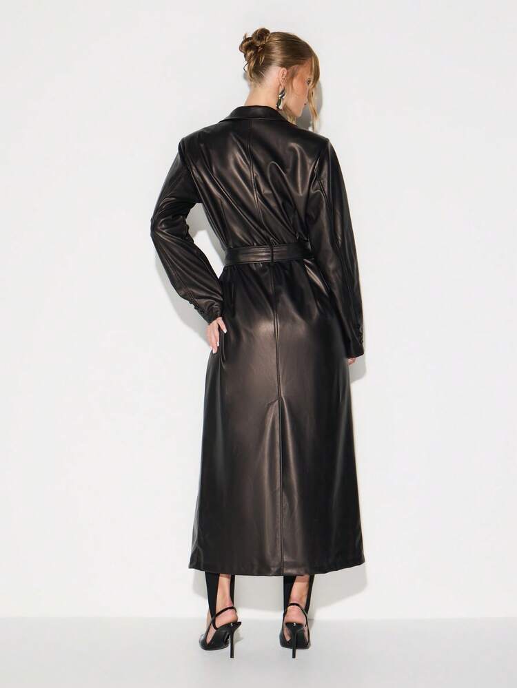 KIZN Manteau trench maxi à double boutonnage  avec ceinture et revers, vêtement d'extérieur pour l'automne et l'hiver pour femmes