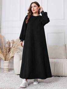 Lacomfia Women's Textured Pullover Casual Plus Size Sweatshirt Dress For Autumn Winter, Casual Dress Sweatshirts, For Casual Daily/At Home - Black - View 3