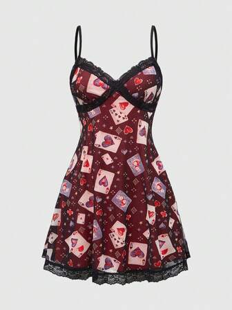 Kawaii Vestido casual tipo cami para mujer con estampado aleatorio