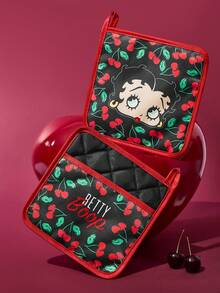 Betty Boop x SHEIN 樱桃红厨房隔热套装 烤箱手套/隔热垫 厨房烘焙必备 有效隔离热源 单/组合 - 彩色 - 查看 7