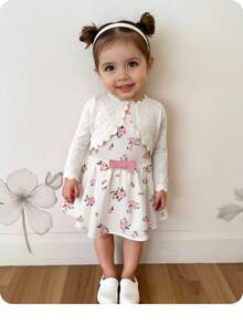 SHEIN Chaqueta de punto blanca corta y versátil de manga larga para bebé niña