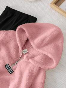 2 件女婴可爱羊毛长袖字母印花连帽卫衣和针织打底裤套装，秋冬