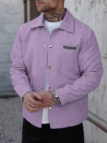 Manfinity Homme 男士休闲百搭通勤灯芯绒长袖夹克，秋季款 - 淡紫色 - 查看 3