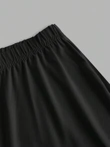SHEIN PETITE 3 条装 合身腰部松紧带 弹力腰部喇叭裤套装 紧身女式长裤 - 黑色 - 查看 5