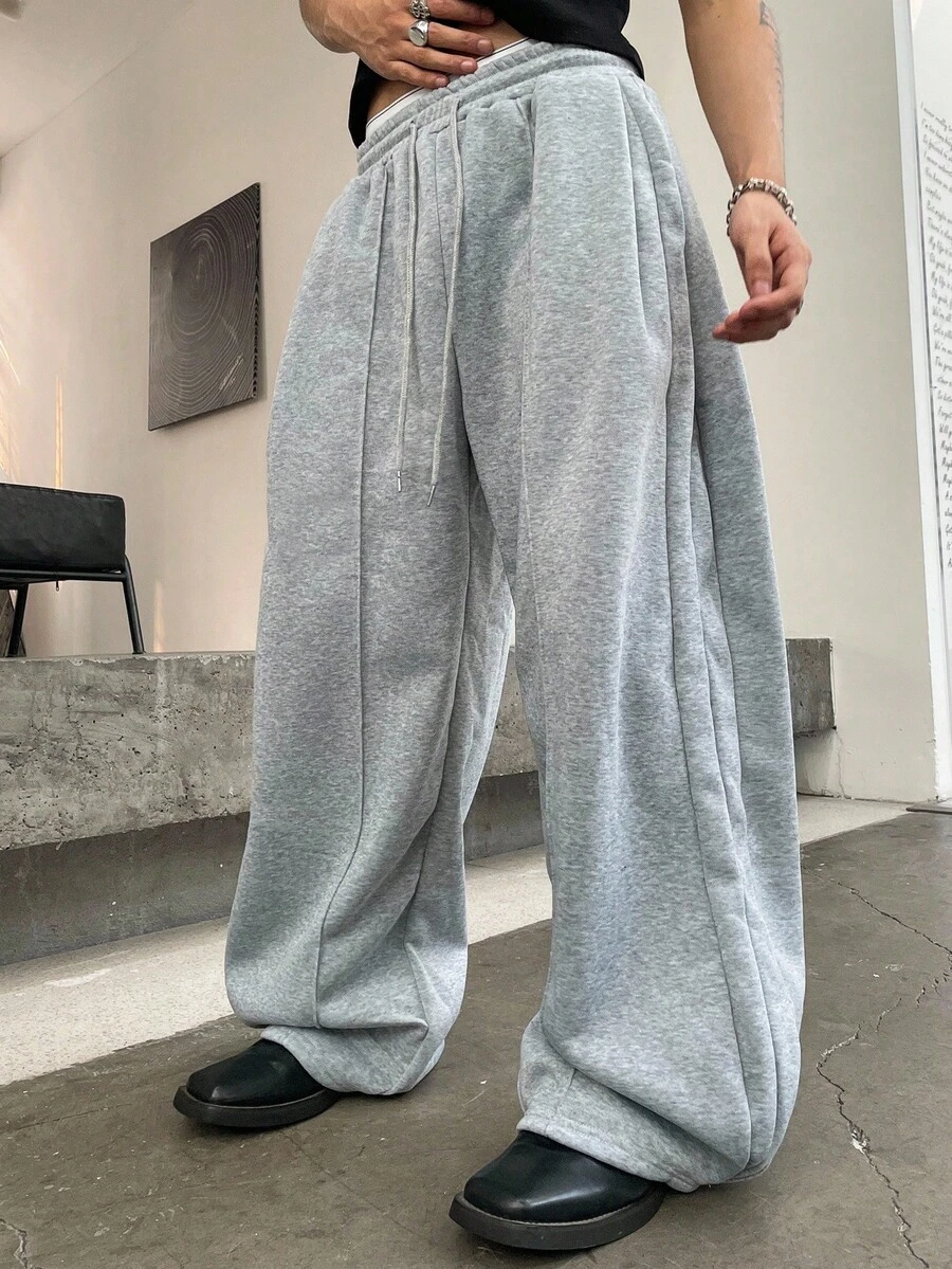 Claim Dot Men's Solid Color Drawstring Loose Sweatpants With Pockets, Vacation Baggy Sweatpants, For Husband, Boyfriend Gifts - Grey - View 1