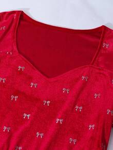 SHEIN Women's Embossed Star Dress, Suitable For Formal Occasions - Red - View 3